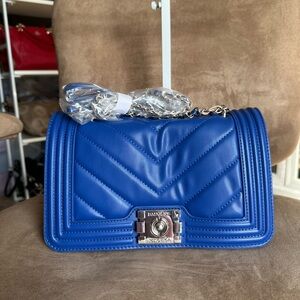 Badgley Mischka Royal Blue V-Quilted Crossbody Bag, New w/ Tag